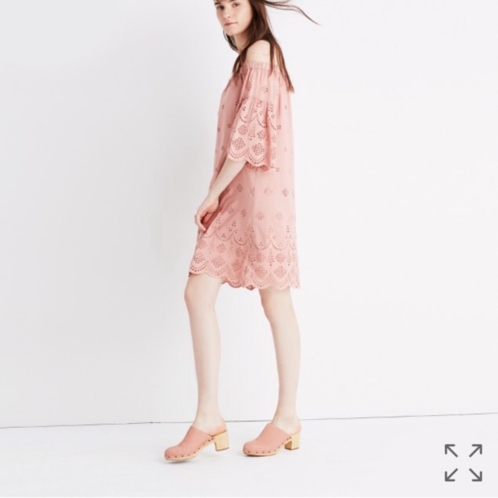 Madewell Pink Eyelet Off The Shoulder Dress Size 10 - Picture 2 of 8